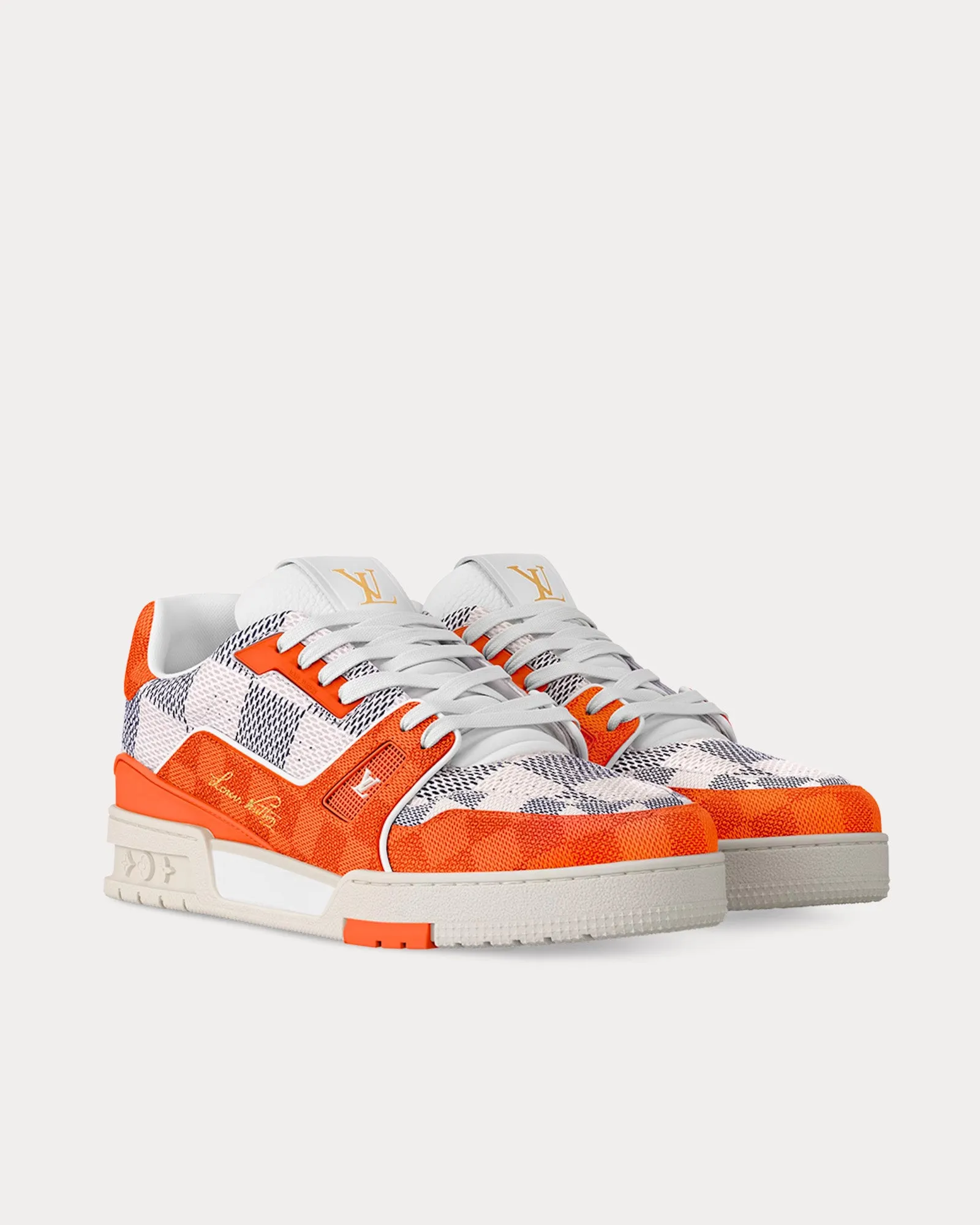 LV Trainers Damier Grained Calf Leather Orange Low Top Sneakers