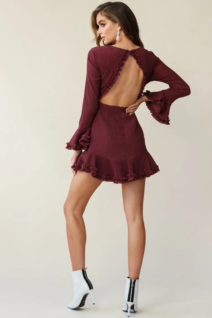 Marta Flared Cuff Cut-Out Back Dress Plum