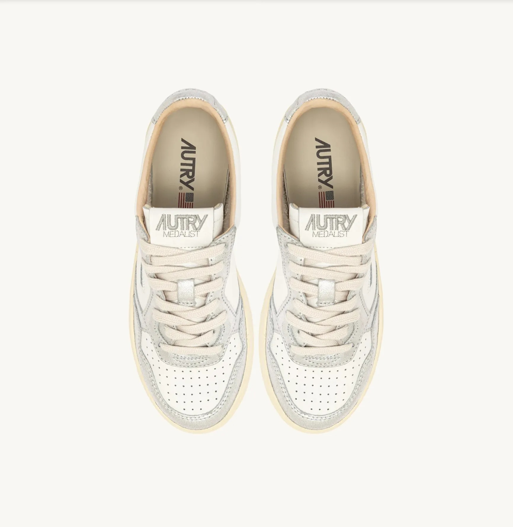 Medalist Silver & White Leather Sneakers