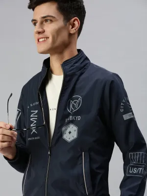 Men Blue Bomber with Patchwork Jacket