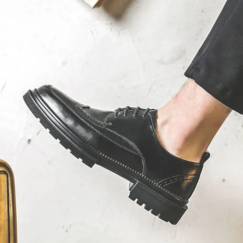 Men's Brogue Oxfords Shoes Fashion Classic Carved Lace Up Leather Low Heels Dress Shoes Men's Casual Walking Shoes Office Flats