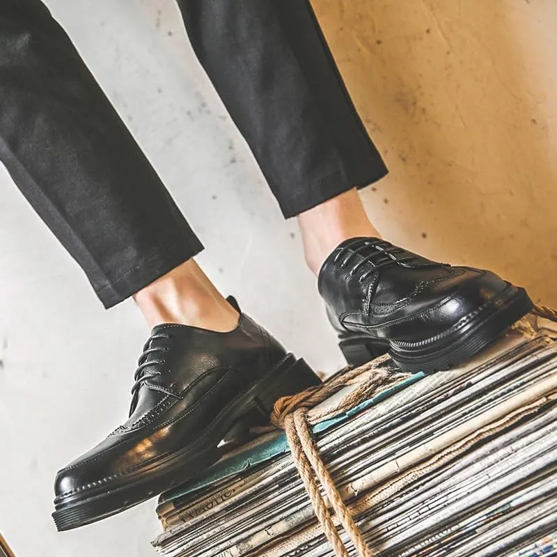 Men's Brogue Oxfords Shoes Fashion Classic Carved Lace Up Leather Low Heels Dress Shoes Men's Casual Walking Shoes Office Flats