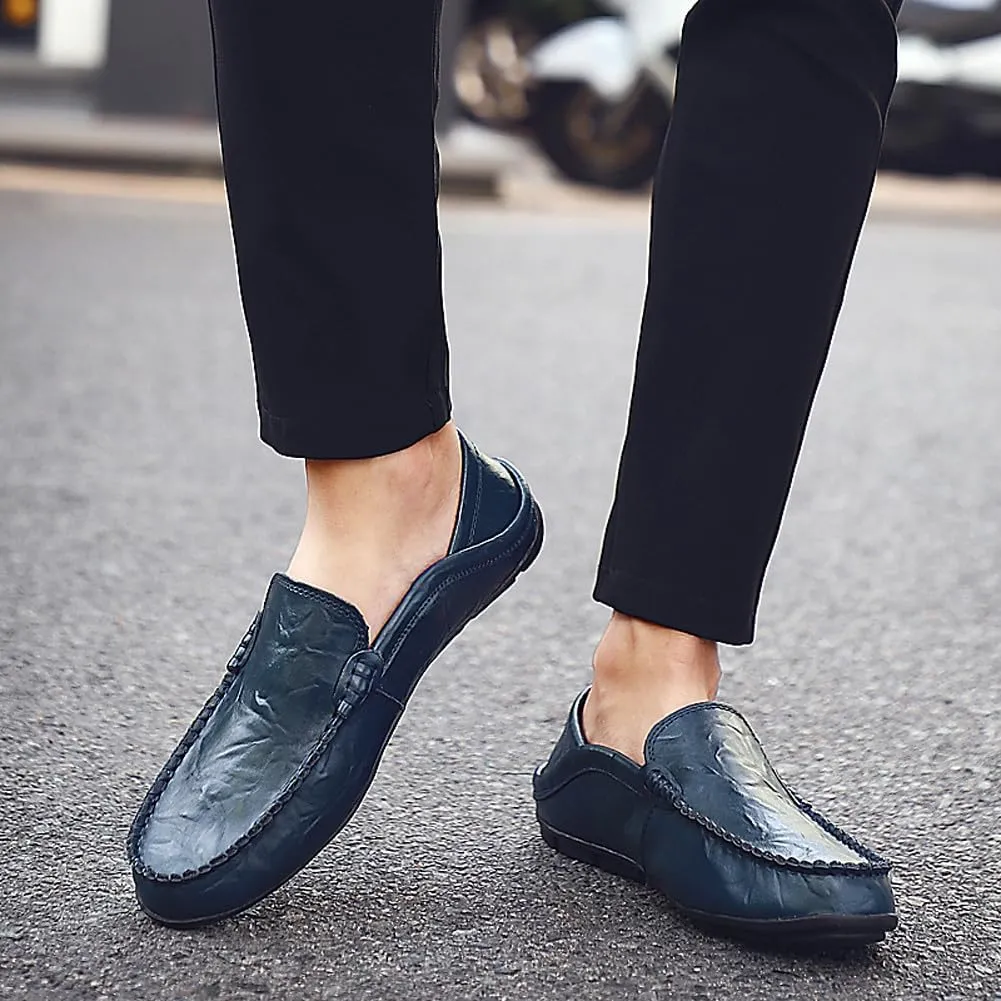 Men's Lightweight Casual Genuine Leather Slip On Soft Driving Walking Shoes Penny Loafer Flats Shoes