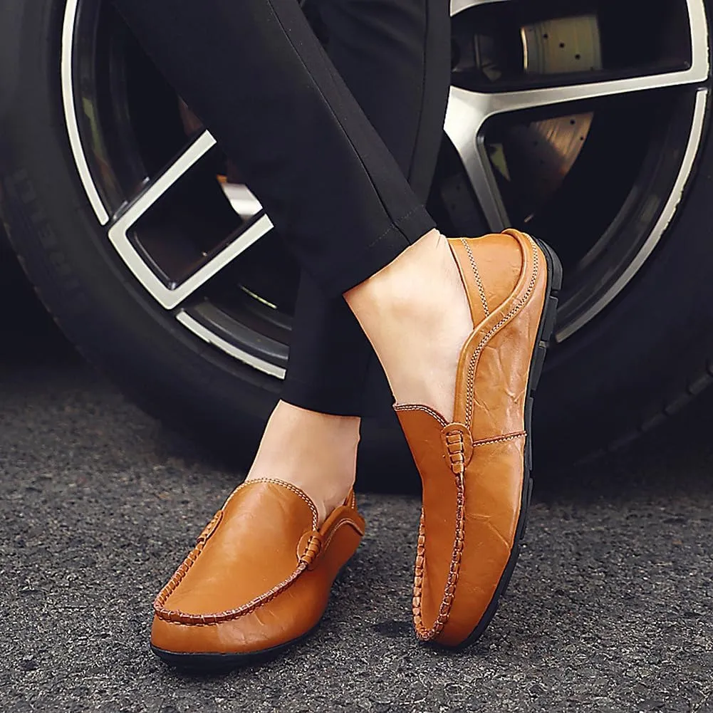 Men's Lightweight Casual Genuine Leather Slip On Soft Driving Walking Shoes Penny Loafer Flats Shoes