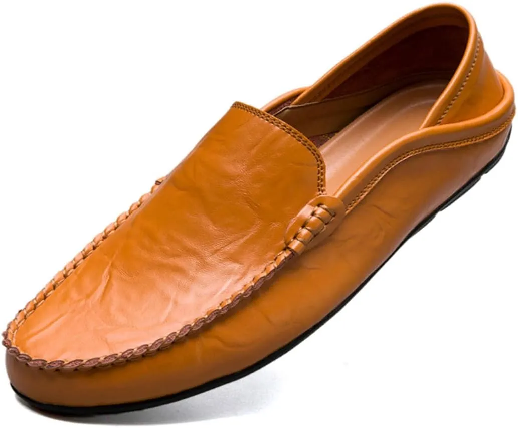 Men's Lightweight Casual Genuine Leather Slip On Soft Driving Walking Shoes Penny Loafer Flats Shoes