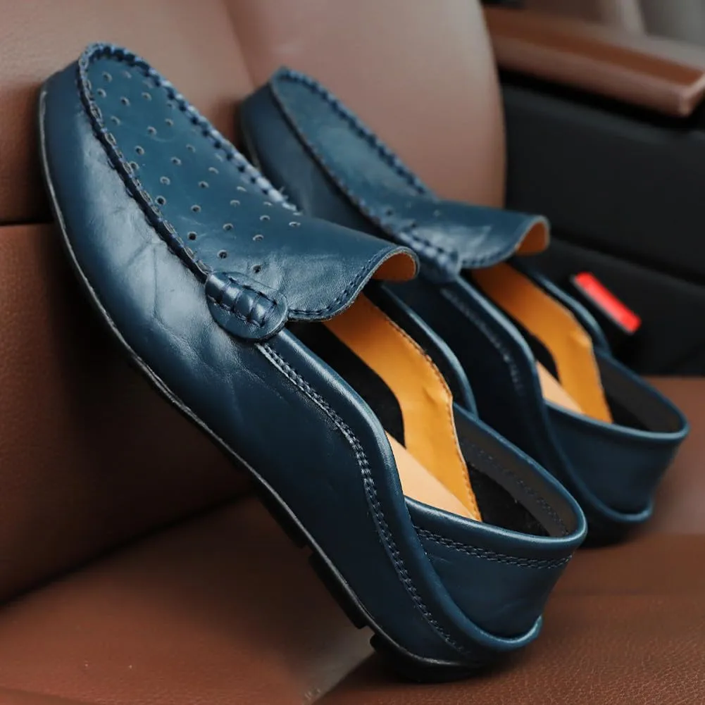 Men's Lightweight Casual Genuine Leather Slip On Soft Driving Walking Shoes Penny Loafer Flats Shoes