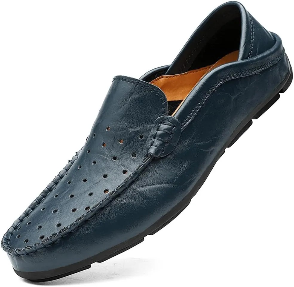 Men's Lightweight Casual Genuine Leather Slip On Soft Driving Walking Shoes Penny Loafer Flats Shoes
