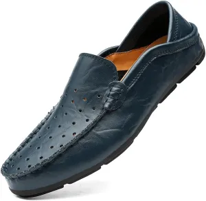 Men's Lightweight Casual Genuine Leather Slip On Soft Driving Walking Shoes Penny Loafer Flats Shoes
