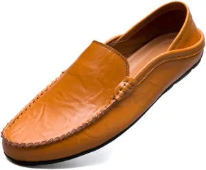Men's Lightweight Casual Genuine Leather Slip On Soft Driving Walking Shoes Penny Loafer Flats Shoes