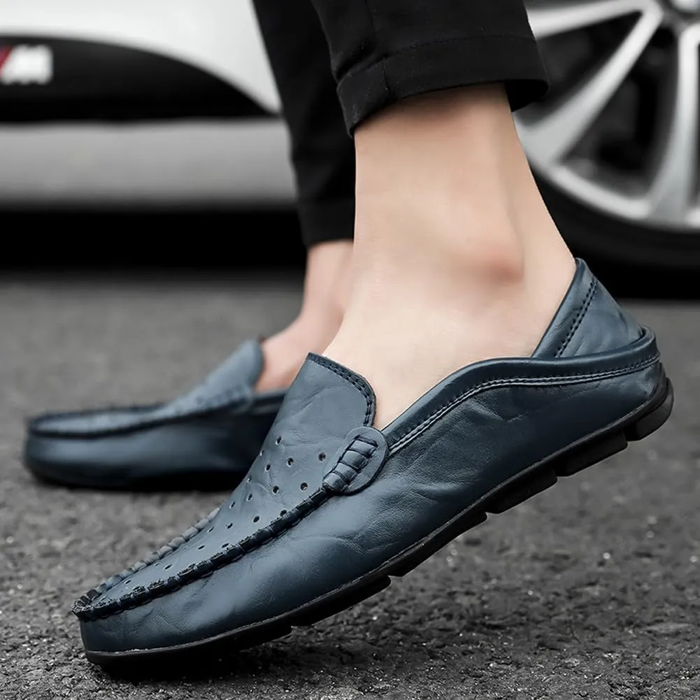 Men's Lightweight Casual Genuine Leather Slip On Soft Driving Walking Shoes Penny Loafer Flats Shoes
