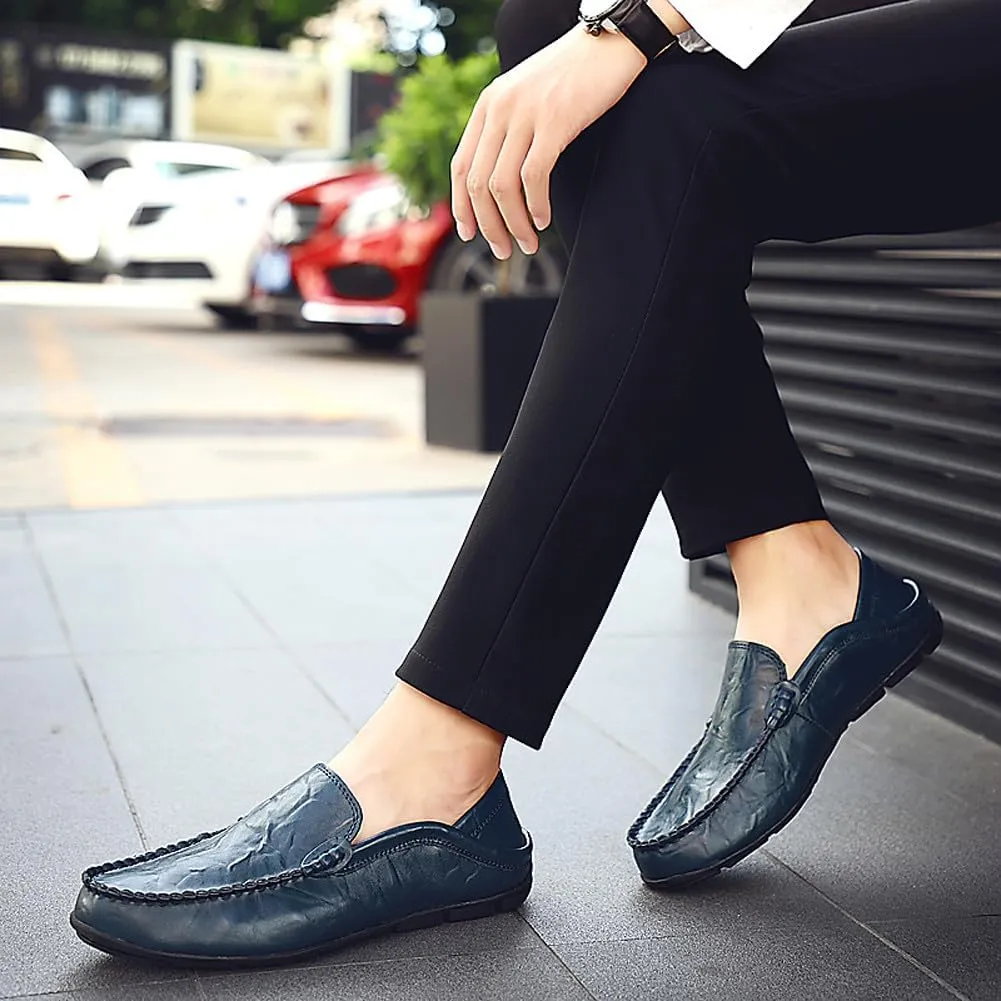 Men's Lightweight Casual Genuine Leather Slip On Soft Driving Walking Shoes Penny Loafer Flats Shoes