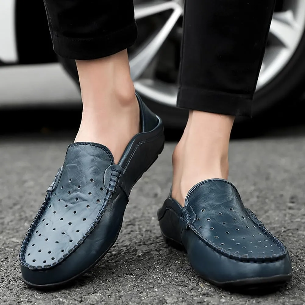 Men's Lightweight Casual Genuine Leather Slip On Soft Driving Walking Shoes Penny Loafer Flats Shoes