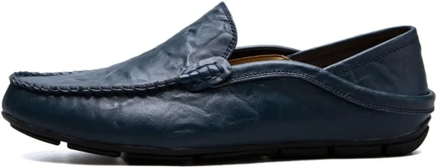Men's Lightweight Casual Genuine Leather Slip On Soft Driving Walking Shoes Penny Loafer Flats Shoes