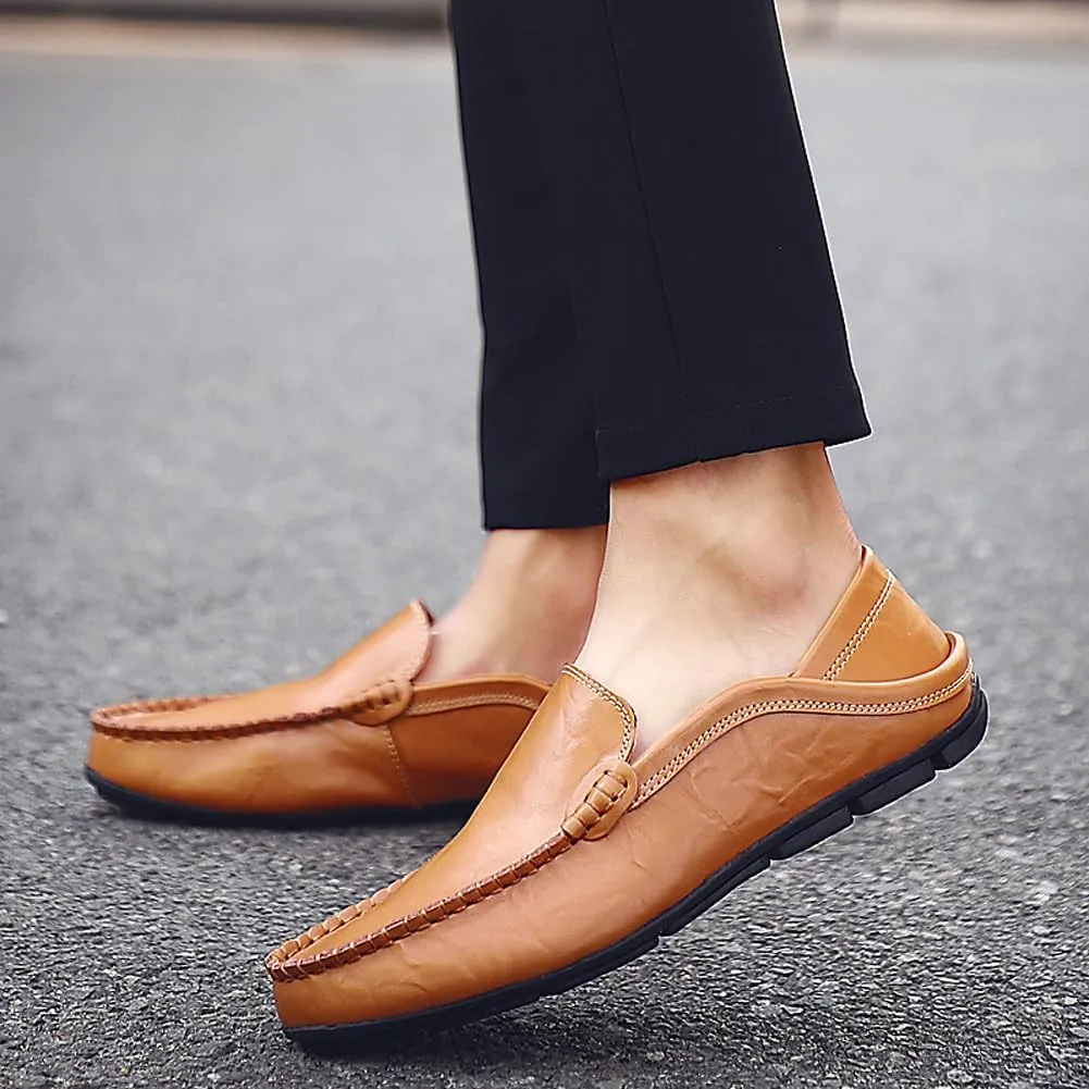 Men's Lightweight Casual Genuine Leather Slip On Soft Driving Walking Shoes Penny Loafer Flats Shoes