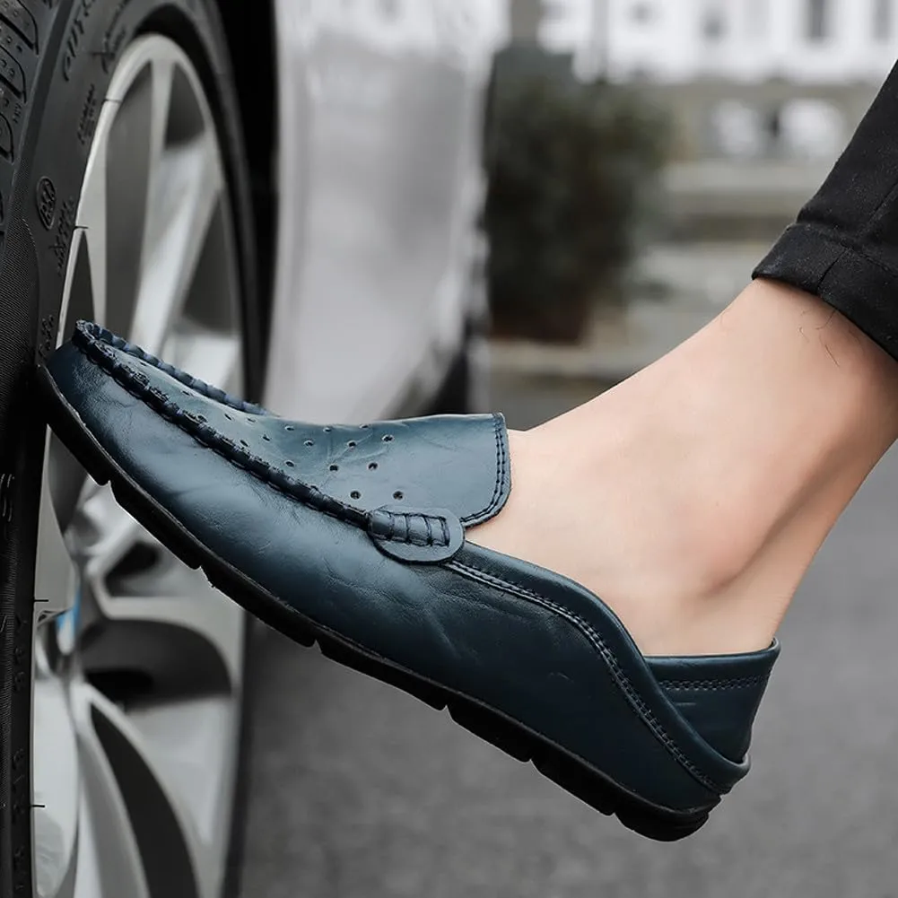 Men's Lightweight Casual Genuine Leather Slip On Soft Driving Walking Shoes Penny Loafer Flats Shoes