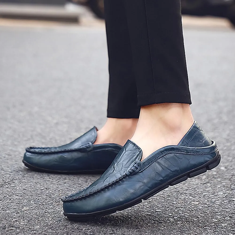 Men's Lightweight Casual Genuine Leather Slip On Soft Driving Walking Shoes Penny Loafer Flats Shoes