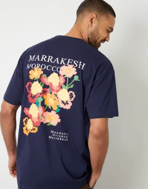 Men's Navy Floral Graphic Print Oversized T-Shirt