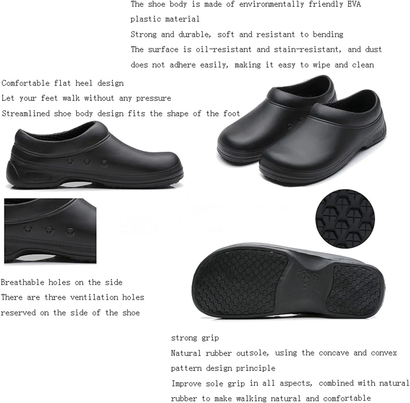 Mens Professional Food Service Shoes, Men Non-Slip Waterproof Shock Absorbing Safety Work Chef Shoes, Lightweight Restaurant Shoes, Comfortable Nursing Nurse Shoes for Gardener Men