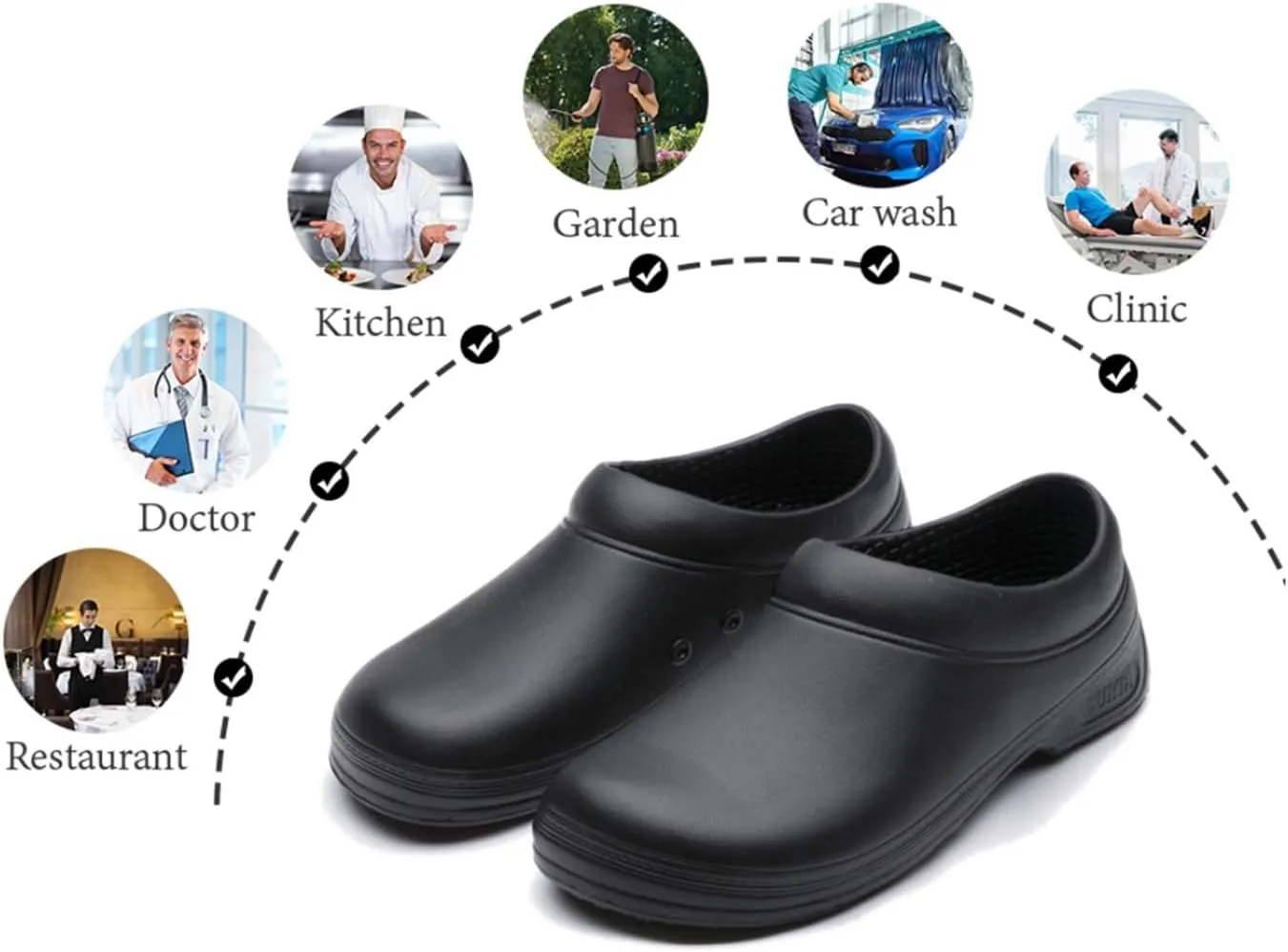 Mens Professional Food Service Shoes, Men Non-Slip Waterproof Shock Absorbing Safety Work Chef Shoes, Lightweight Restaurant Shoes, Comfortable Nursing Nurse Shoes for Gardener Men
