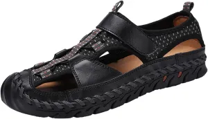Men's Sandals, Summer Leather Fisherman Beach Shoes Closed Toe Sandals for Men Handmade Breathable Water Sandals Outdoor Non Slip Walking Shoes Anti Collision Comfort Hiking Athletic Slides Sandals