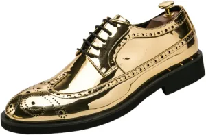 Men's Sparkle Patent Leather Brogue Wingtip Lace Up Dress Oxford Shoes Tuxedo Modern Round Toe Slip On Derby Shoes for Wedding Evening Party