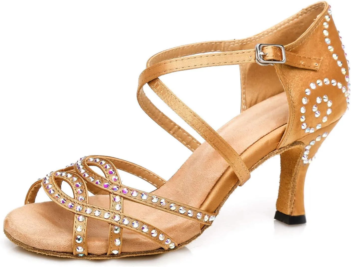Minishion Latin Salsa Dance Shoes for Women Rhinestones Pattern Wedding Evening Sandals