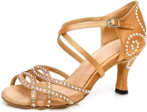 Minishion Latin Salsa Dance Shoes for Women Rhinestones Pattern Wedding Evening Sandals