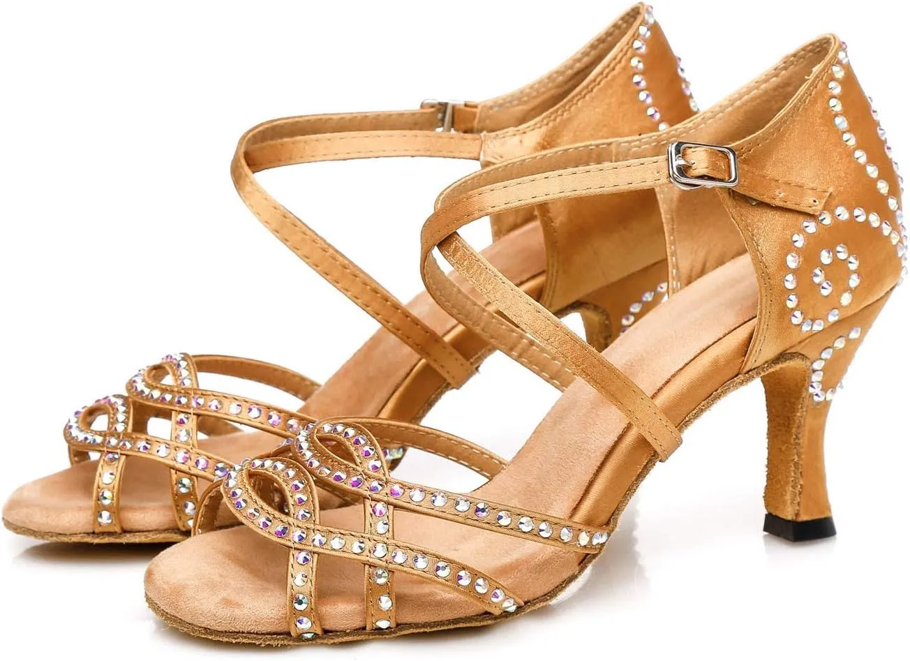 Minishion Latin Salsa Dance Shoes for Women Rhinestones Pattern Wedding Evening Sandals