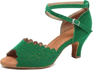 Minishion Women's Latin Salsa Floral Suede Dance Shoes Formal Party Sandals