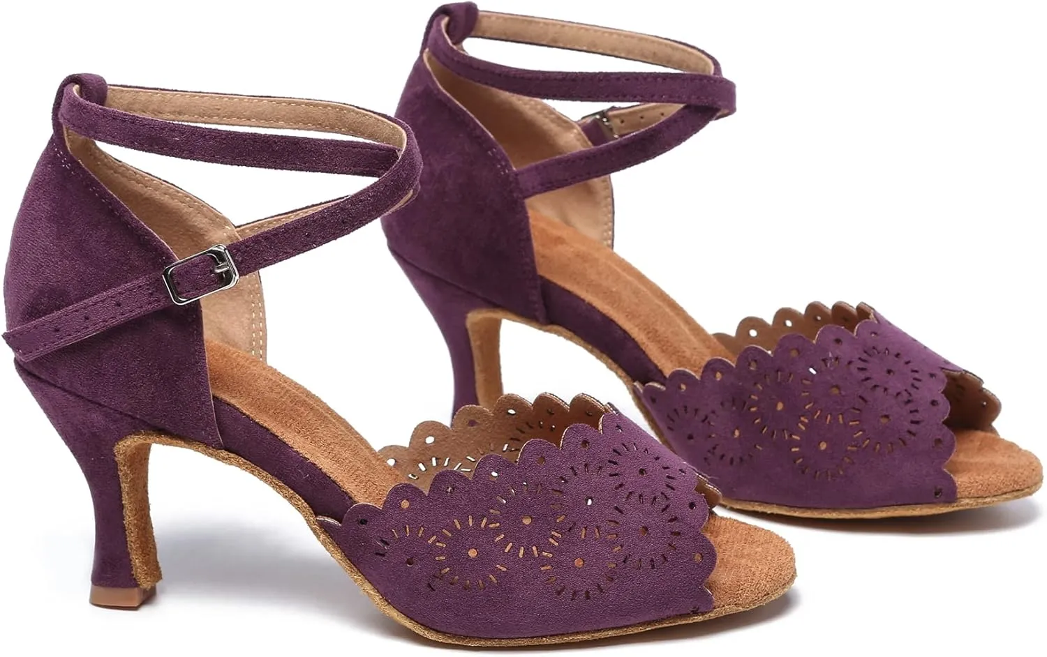 Minishion Women's Latin Salsa Floral Suede Dance Shoes Formal Party Sandals