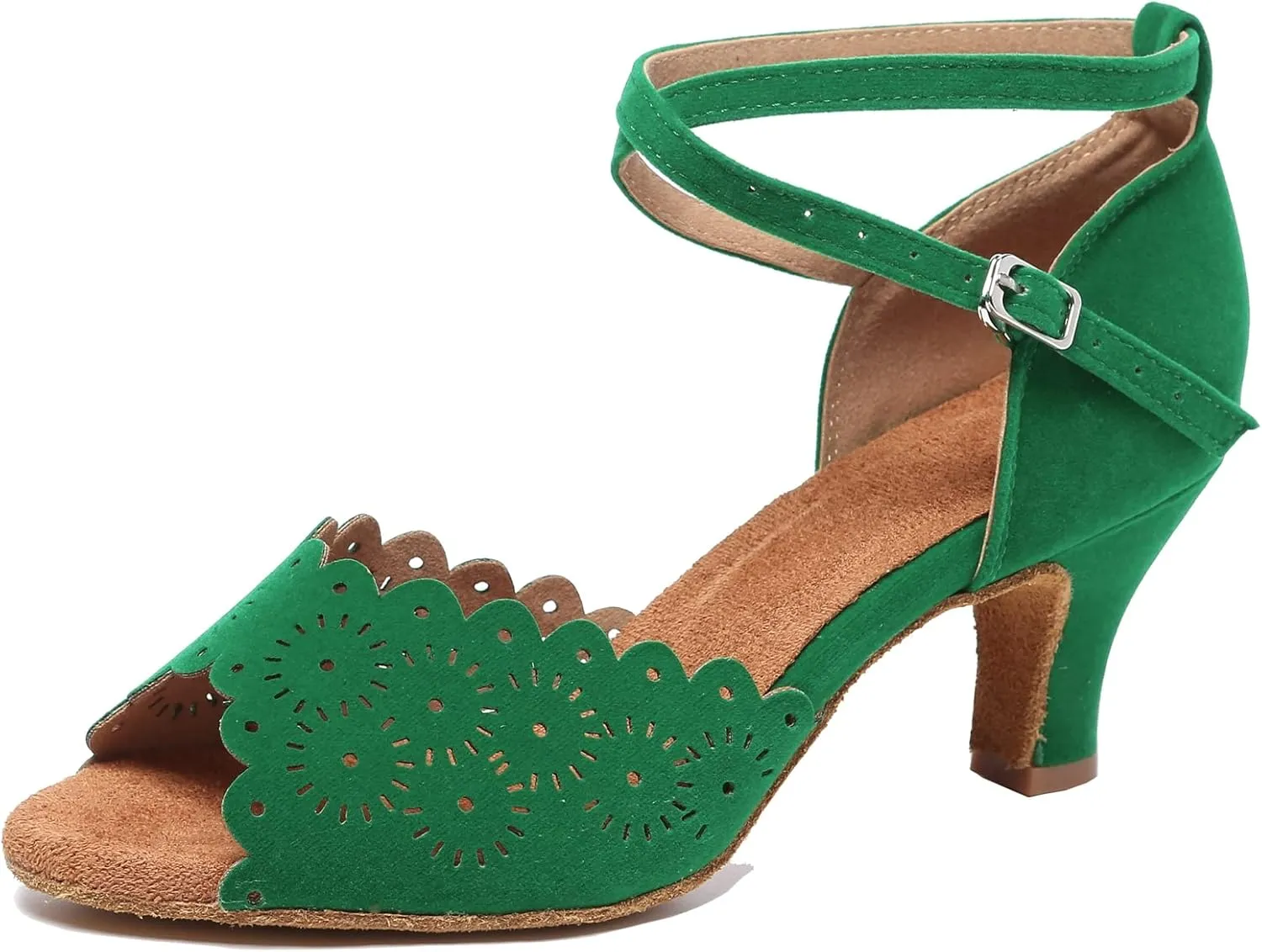 Minishion Women's Latin Salsa Floral Suede Dance Shoes Formal Party Sandals