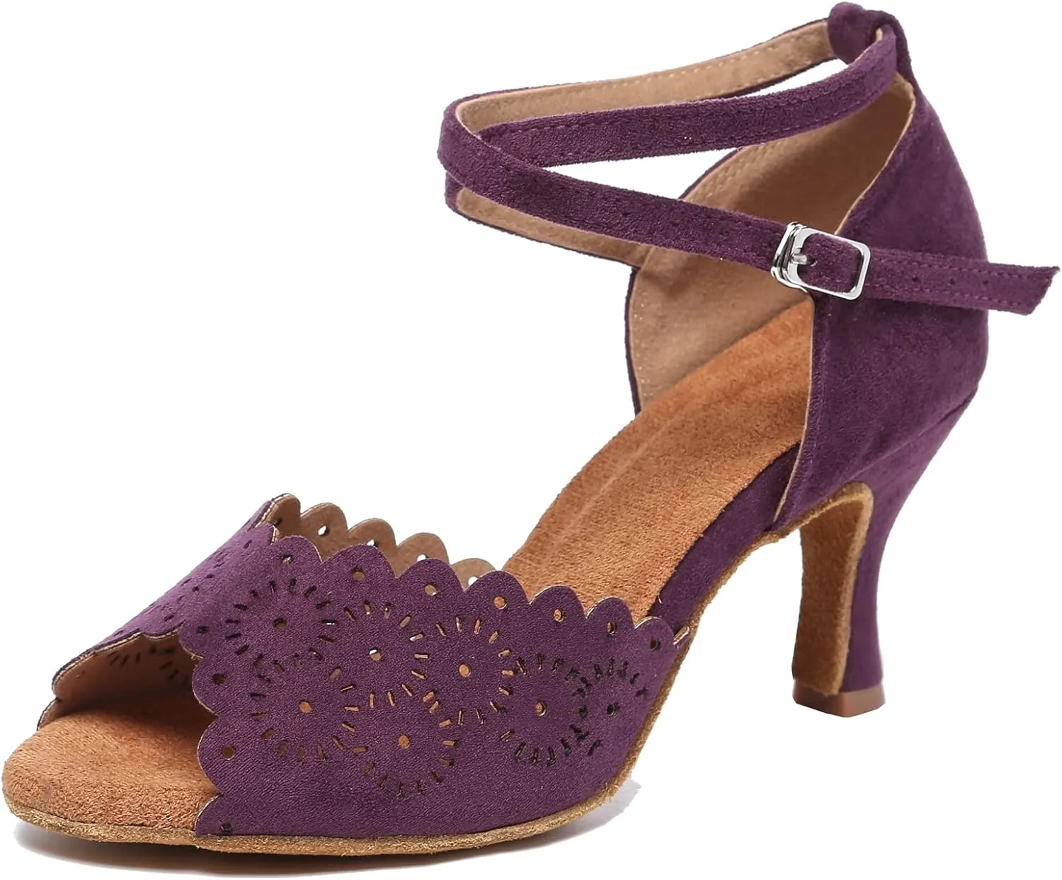 Minishion Women's Latin Salsa Floral Suede Dance Shoes Formal Party Sandals