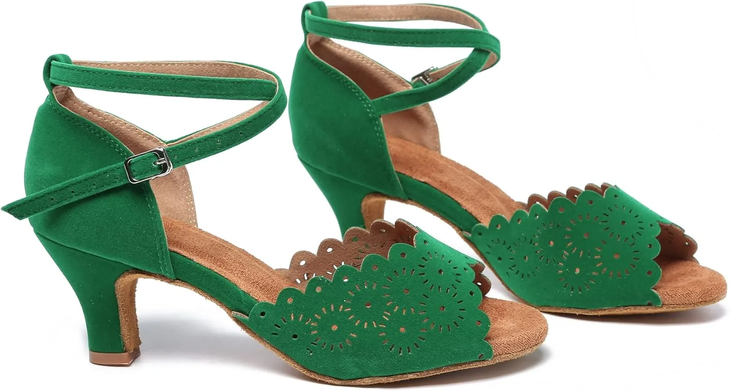Minishion Women's Latin Salsa Floral Suede Dance Shoes Formal Party Sandals