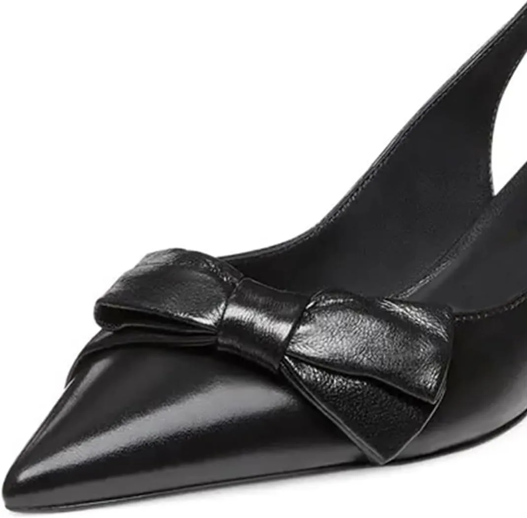 miss left Women Pointy Closed Toe Bows Pumps Slip On Low Kitten Heel Elastic Strap Slingback Sandals Dressy Leisure Prom Shoes Size 4-16 US