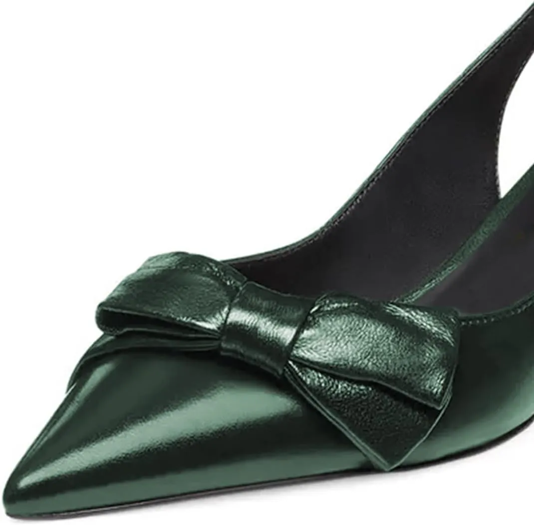 miss left Women Pointy Closed Toe Bows Pumps Slip On Low Kitten Heel Elastic Strap Slingback Sandals Dressy Leisure Prom Shoes Size 4-16 US