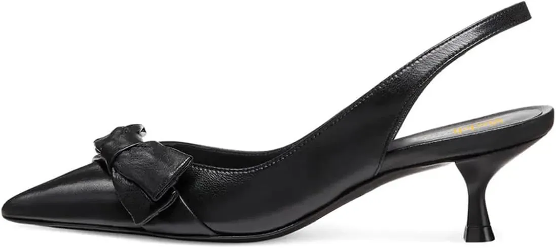 miss left Women Pointy Closed Toe Bows Pumps Slip On Low Kitten Heel Elastic Strap Slingback Sandals Dressy Leisure Prom Shoes Size 4-16 US