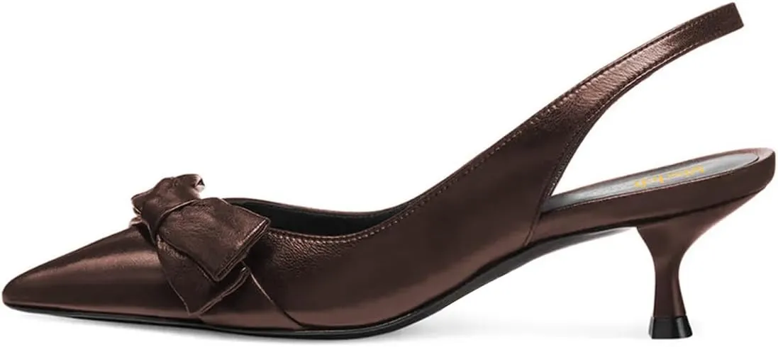 miss left Women Pointy Closed Toe Bows Pumps Slip On Low Kitten Heel Elastic Strap Slingback Sandals Dressy Leisure Prom Shoes Size 4-16 US