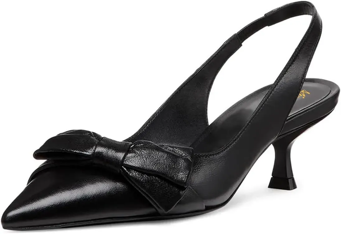 miss left Women Pointy Closed Toe Bows Pumps Slip On Low Kitten Heel Elastic Strap Slingback Sandals Dressy Leisure Prom Shoes Size 4-16 US