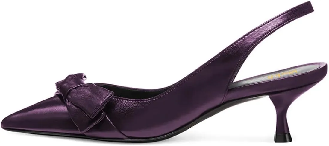 miss left Women Pointy Closed Toe Bows Pumps Slip On Low Kitten Heel Elastic Strap Slingback Sandals Dressy Leisure Prom Shoes Size 4-16 US