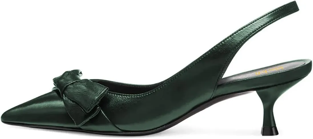 miss left Women Pointy Closed Toe Bows Pumps Slip On Low Kitten Heel Elastic Strap Slingback Sandals Dressy Leisure Prom Shoes Size 4-16 US