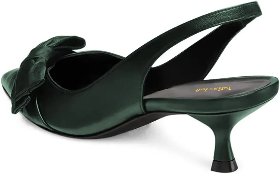 miss left Women Pointy Closed Toe Bows Pumps Slip On Low Kitten Heel Elastic Strap Slingback Sandals Dressy Leisure Prom Shoes Size 4-16 US