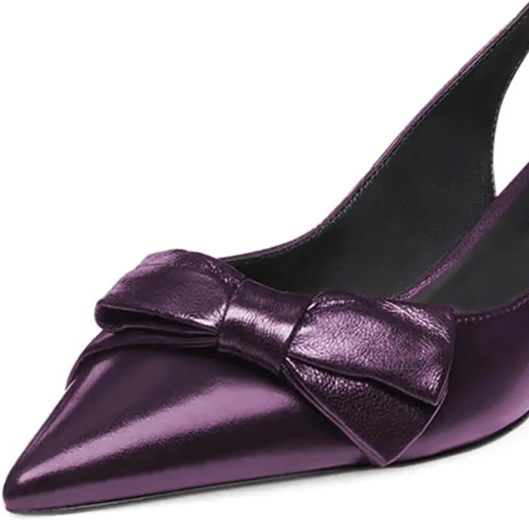 miss left Women Pointy Closed Toe Bows Pumps Slip On Low Kitten Heel Elastic Strap Slingback Sandals Dressy Leisure Prom Shoes Size 4-16 US