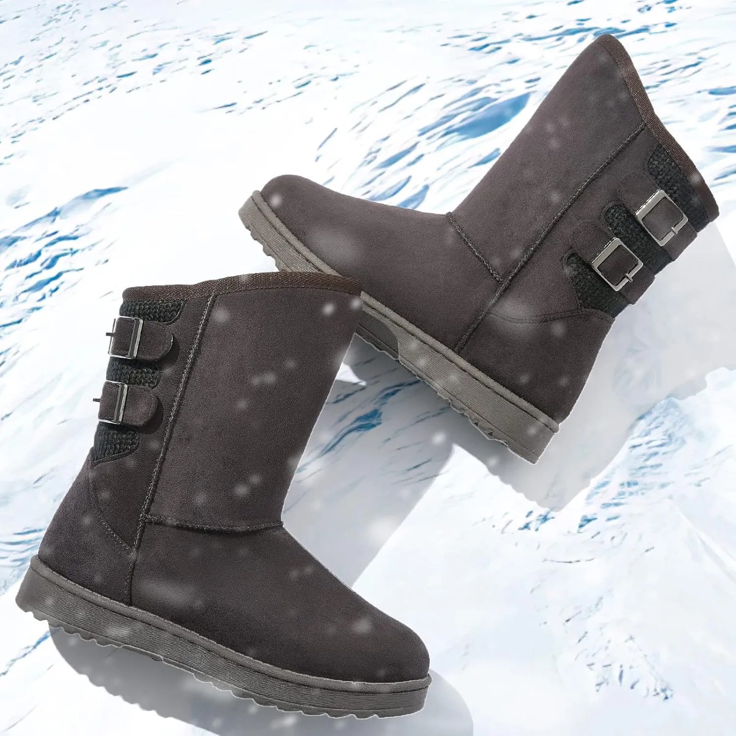 Moudki Womens Winter Boots Mid-calf Snow Boots Fashion Warm Boots for Women Cute Furry Slip On Boots
