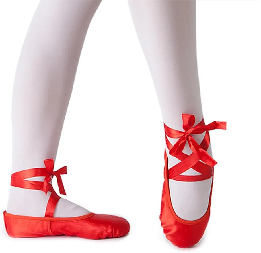 MSMAX Ballet Slippers Satin Dancing Yoga Flats with Ribbon for Girls (Toddler/Little Kid/Big Kid)