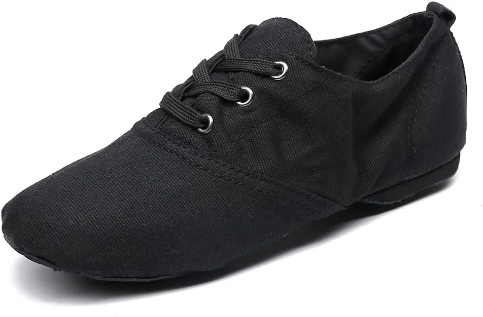 MSMAX Jazz Shoes for Women Girls Split Sole Canvas Ballet Dance Teaching Flats Black 6 M US Women