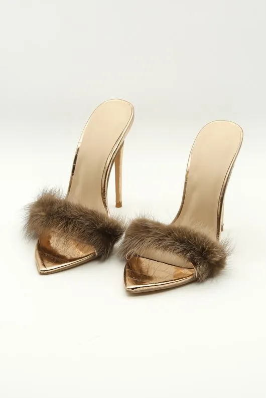 Mules fluffy Trim Strap-Champagne