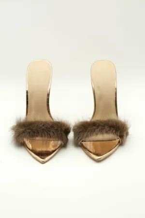 Mules fluffy Trim Strap-Champagne