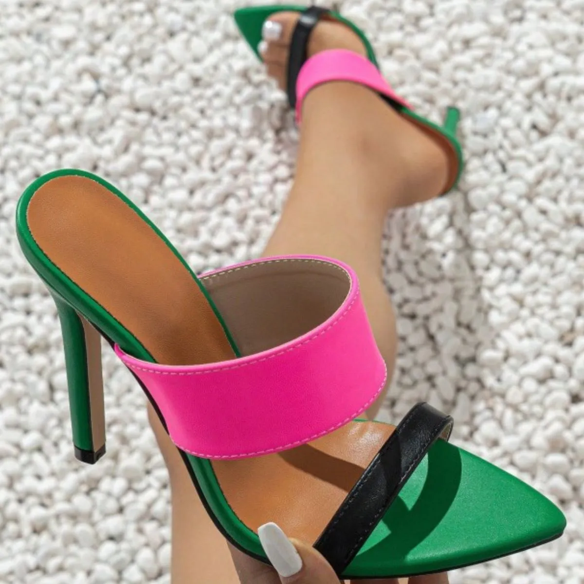 Multi-Colored Open Toe Stiletto Sandals