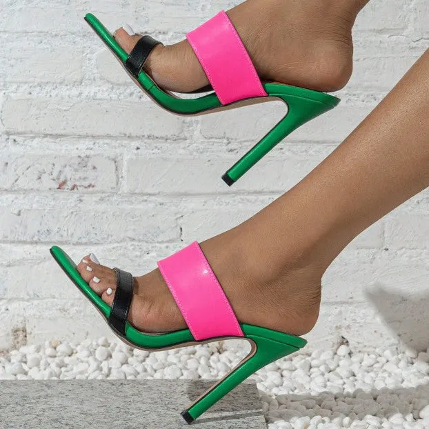 Multi-Colored Open Toe Stiletto Sandals