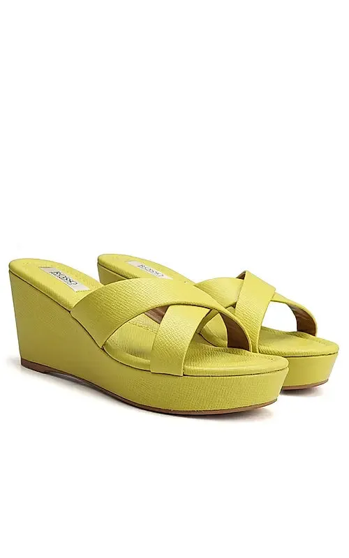 Mustard Criss Cross Strap Wedges